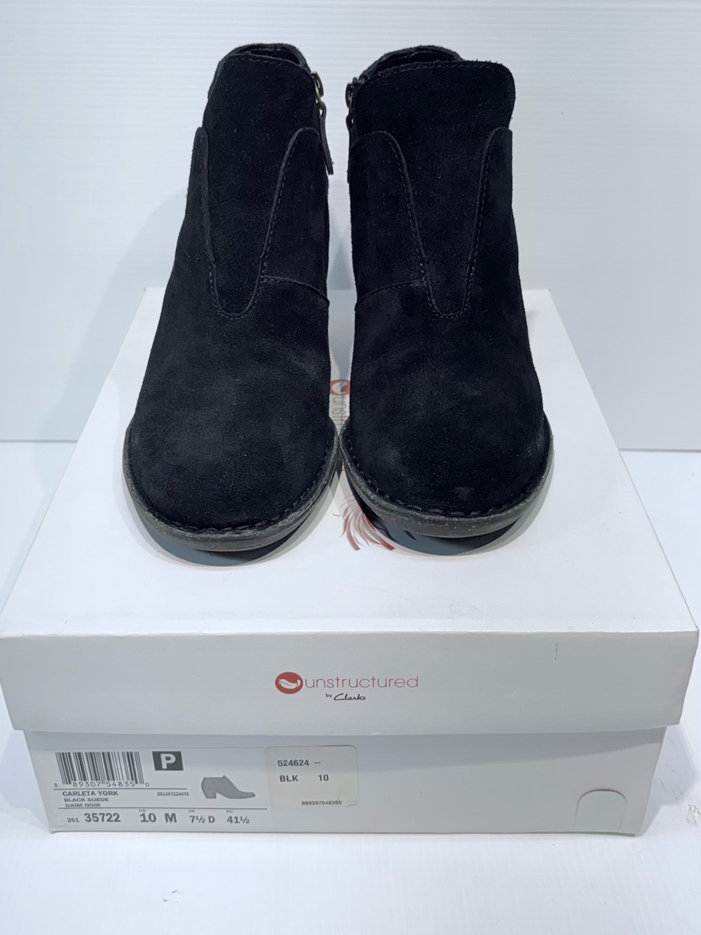 CLARKS Carleta York Black Suede Ankle Booties - Women's Size 10 (European 41.5)
